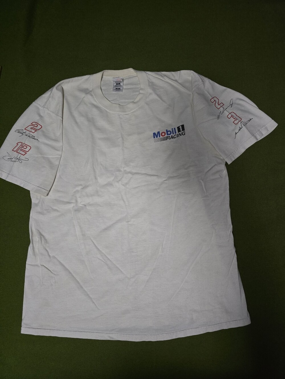 Vintage White Mobil 1 Racing Logo Tee with Red Sleeve Accents